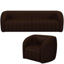 Ver imagem 1 de Kit Sofá 3 Lugares Sala Estar 292 com Poltrona Lazio Pés Madeira M03 Corano Marrom - Lyam Decor