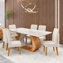 Ver imagem 1 de Conjunto Sala de Jantar 6 Lugares Retangular Tampo em MDF Voithy Yescasa Bege/Mel/Blonde