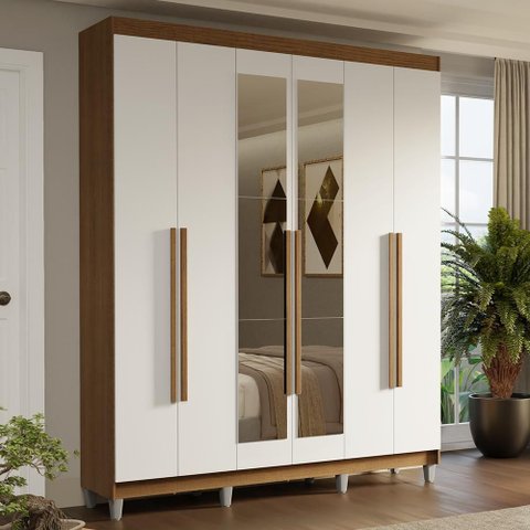 Guarda-Roupa Casal com Pés 6 Portas Batentes com Espelho Saturno Madesa