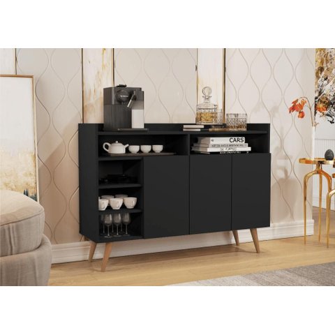 Buffet Aparador 3 Portas Nichos Retro Elba Black