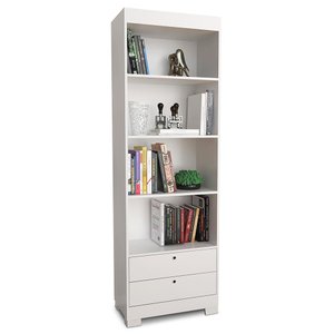 Estante Escritório Multiuso 4 Prateleiras 2 Gavetas Chile - Branco