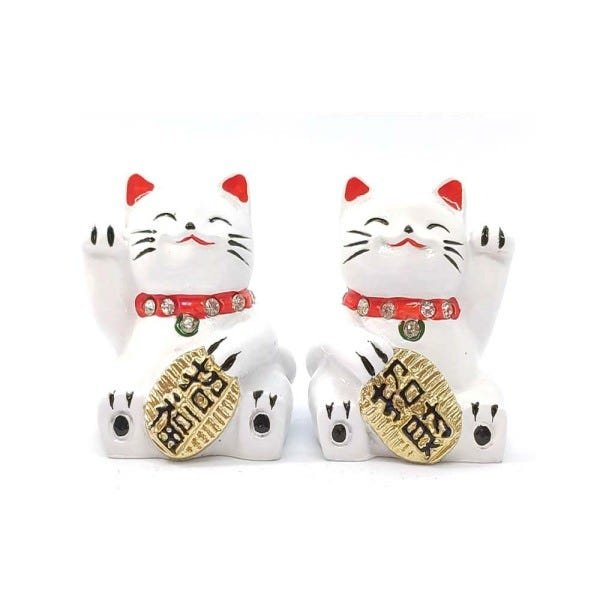 Maneki Nekô Casal com Cristais - Gatos da Sorte