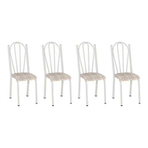 Kit 4 Cadeiras de Cozinha Alasca Estampado Rattan Pés de Ferro Branco - Pallazio