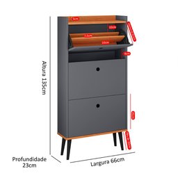Sapateira Vertical Dark 3 Gavetas Basculantes Organizadora Calçados Retrô - Cinza/cinamomo - Rpm - 6