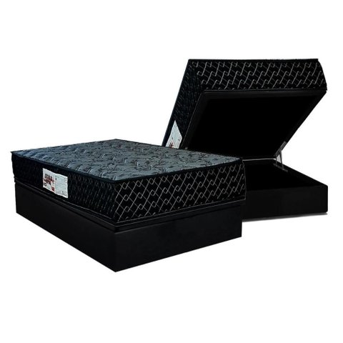 Cama Box Baú Casal: Colchão Ortopédico Paropas Ag65 Prime Gold Black + Base Crc Suede Black (