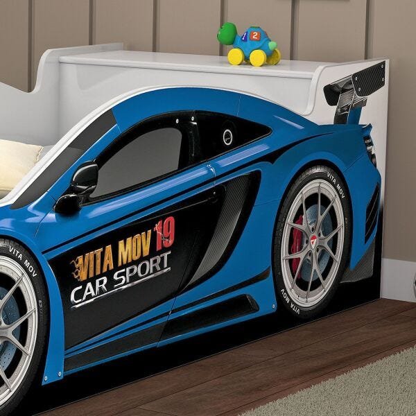 Cama Infantil Solteiro Carro de Corrida Azul