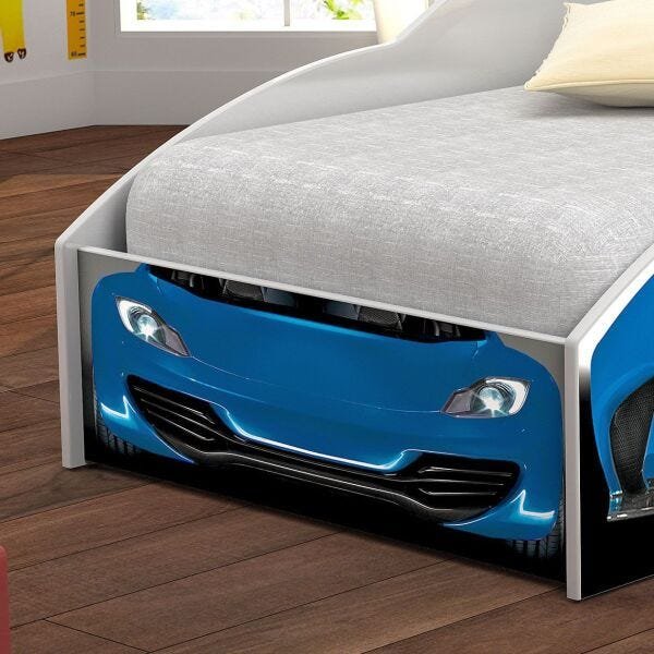 Cama Infantil Solteiro Carro de Corrida Azul