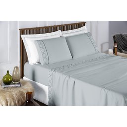 Conjunto Cama Casal Queen Size Madri Bordado 300 Fios Super Macio:cinza - 2