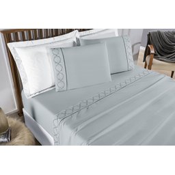 Conjunto Cama Casal Queen Size Madri Bordado 300 Fios Super Macio:cinza - 3