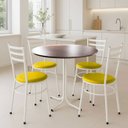Ver imagem 2 de Mesa de Jantar Redonda 80cm Imbuia com 4 Cadeiras Estofada Branca