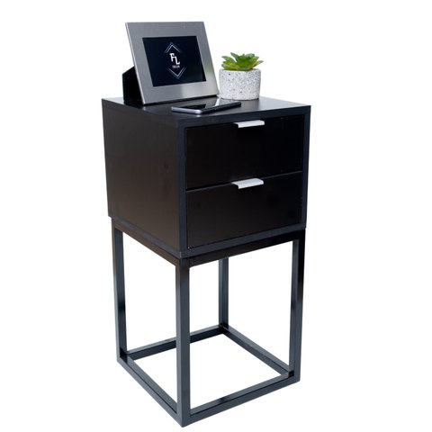 Mesa de Cabeceira Industrial Preto 30cm com 2 Gavetas Base Preta- Enviamos Montado