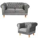 Ver imagem 1 de Uma Namoradeira Duque Chesterfield Capitonê + Uma Poltrona Duque - Suede Cinza Chumbo
