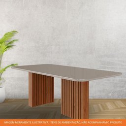 Mesa de Jantar Retangular 210x100cm Tampo Mdf/vidro Ester Cimol Cinamomo/off White - 5