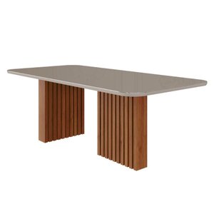 Mesa de Jantar Retangular 210x100cm Tampo Mdf/vidro Ester Cimol Cinamomo/off White