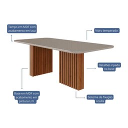 Mesa de Jantar Retangular 210x100cm Tampo Mdf/vidro Ester Cimol Cinamomo/off White - 4