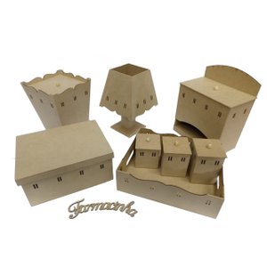 2 Kit Bebê Higiene Madeira Mdf Crú Passa Fita 8 Peças