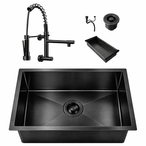 Kit Cuba Gourmet Cozinha 50x40 Inox 304 Preta com Torneira Parede 2 Saídas Brinovar