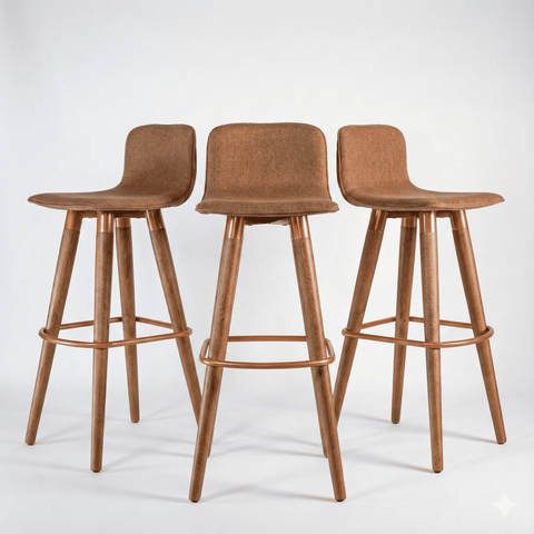 Kit 3 Banquetas Linho com Detalhes em Aço Design Premium:terracota/cobre