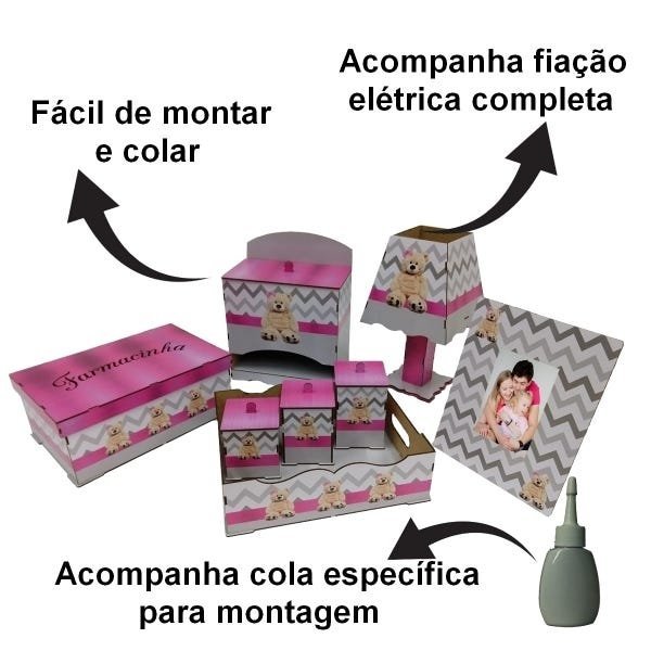 Kit Bebe Quarto Menina Decoração Urso Berço Adesivado Mdf