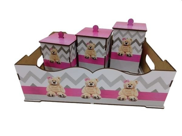 Kit Bebe Quarto Menina Decoração Urso Berço Adesivado Mdf - 6