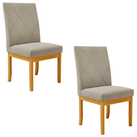 Kit 2 Cadeiras de Sala de Jantar Estofadas Gomes Madeira Maciça Suede Bege G78 - Gran Belo Cadeira d