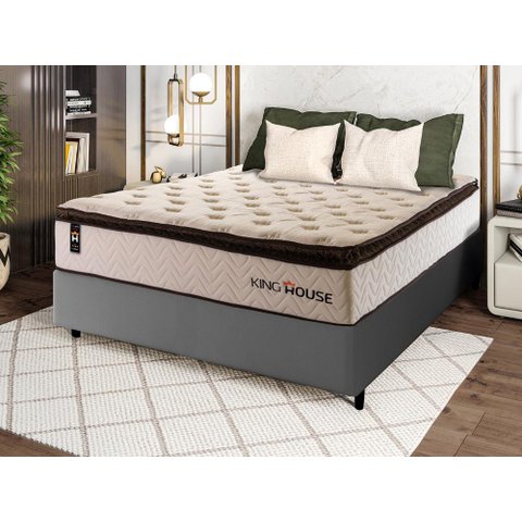 Conjunto Cama Box Casal c/ Molas Ensacadas Quartzo Cinza 138x188x71