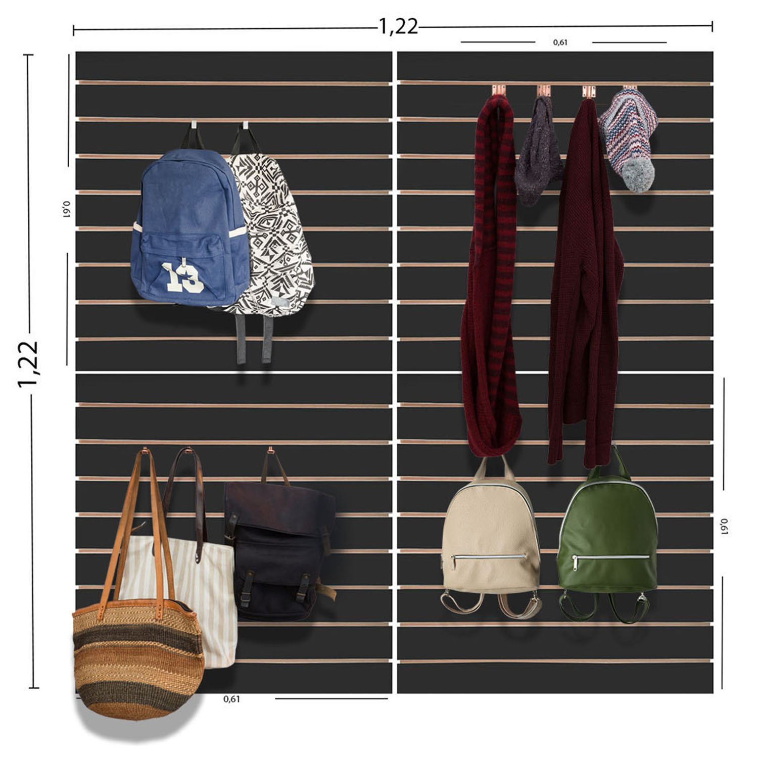 Kit 4 Paineis Canaletados Preto - 0,61 X 0,61