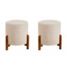 Kit 2 Puff Catânia em Linho Bege Base em Madeira - 2