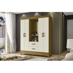 Guarda Roupa Casal C/espelho 4 Portas 2 Gavetas Mobi Capelinha- Carvalho/off White -albatroz - 1