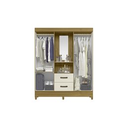 Guarda Roupa Casal C/espelho 4 Portas 2 Gavetas Mobi Capelinha- Carvalho/off White -albatroz - 3