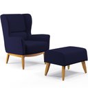 Ver imagem 1 de Kit Poltrona Decorativa Milena D02 com Puff Viseo Veludo Azul Marinho B-304 - Lyam Decor