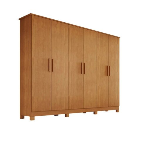 Guarda Roupa Casal Nina 100% Mdf 6 Portas 4 Gavetas Puxador em Madeira - Bianchi Móveis