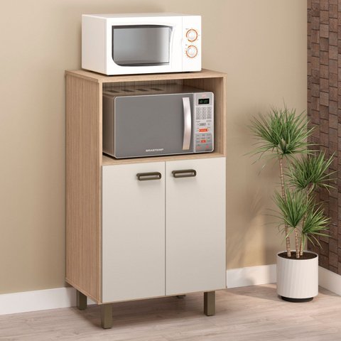 Balcão para Forno e Micro-Ondas com 2 Portas Marrom/Amendoa/Off White