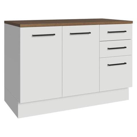 Balcão de Cozinha 120 cm 2 Portas 3 Gavetas Branco Tampo Rustic Agata Madesa