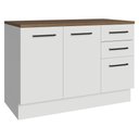 Ver imagem 1 de Balcão de Cozinha 120 cm 2 Portas 3 Gavetas Branco Tampo Rustic Agata Madesa