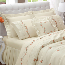 Cobre Leito Queen Size 100%algodão Daphane Bordado Super Luxuoso Bouquet:palha - 1