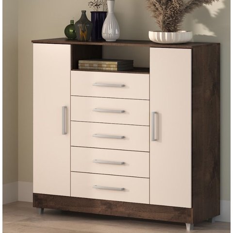 Comoda com 2 Sapateiras e 5 Gavetas Isabele Chocolate/off White