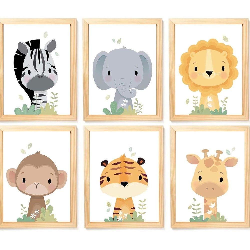 Quadro Infantil Safari 6 Un A4 Vidro e Pendurador