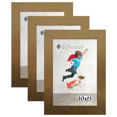 Kit 3 Molduras Porta Retrato 10X15 Dourado