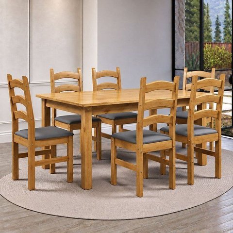 Conjunto com Mesa de Jantar 160cm e 6 Cadeiras Estofadas 100% Madeira Maciça Napoli Espresso Móveis