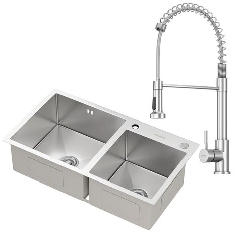 Kit Cuba Dupla Gourmet Nápoles Aço Inox 304 e Torneira Gourmet Milão Monocomando Goldenx