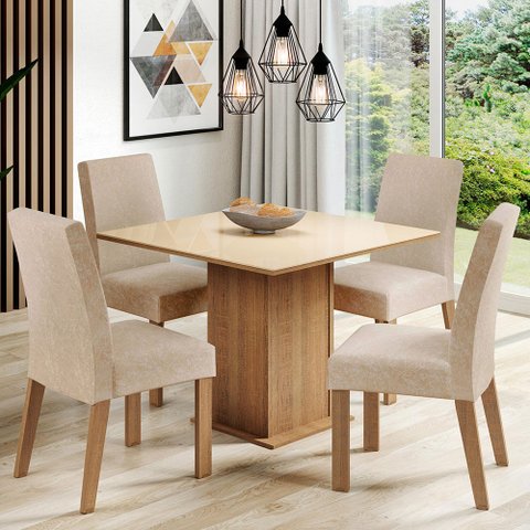 Conjunto Sala de Jantar Madesa Evelin Mesa Tampo de Vidro com 4 Cadeiras Rustic/crema/imperial Cor:r