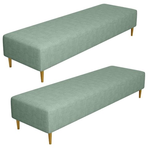 Kit 02 Puffs Decorativo Sala de Estar Bali W01 Pés Palito 170x60cm Linho Verde Menta - Lyam Decor