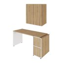 Ver imagem 3 de Mesa Escrivaninha com Balcão e Armário Aéreo 150cm Macadâmia com Branco F5 Office