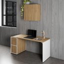 Ver imagem 1 de Mesa Escrivaninha com Balcão e Armário Aéreo 150cm Macadâmia com Branco F5 Office