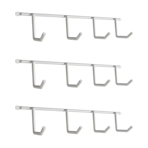 Kit com 3 Suportes Porta Vassouras Isabela com 4 Ganchos Branco