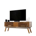 Ver imagem 1 de Rack Francis 1.80 Cm Bancada P/ Sala Tv 75" Ripado Pés Palito Fendi/ Naturale