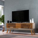 Ver imagem 2 de Rack Francis 1.80 Cm Bancada P/ Sala Tv 75" Ripado Pés Palito Fendi/ Naturale