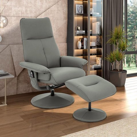 Poltrona Reclinável Elétrica de Massagem com Apoio de Pés e Giratória Nebraska Pu Fendi G56 -