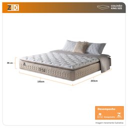 Colchão King Anjos Cincinnati Molas Ensacadas Confort Cell Pillow Top Macio 193x203x36cm - 3